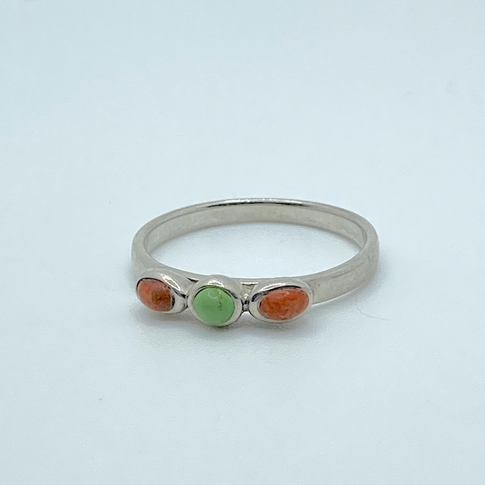 VTG Sterling Turquoise & Coral Stone Stacker Ring Sz 7.75
